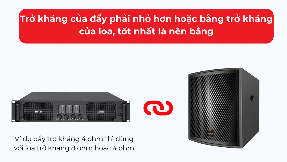 Trở kháng của đẩy phải nhỏ hơn hoặc bằng trở kháng của loa, tốt nhất là nên bằng