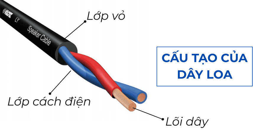 Cấu tạo của dây loa cũng đều được cấu tạo bởi 3 bộ phận chính