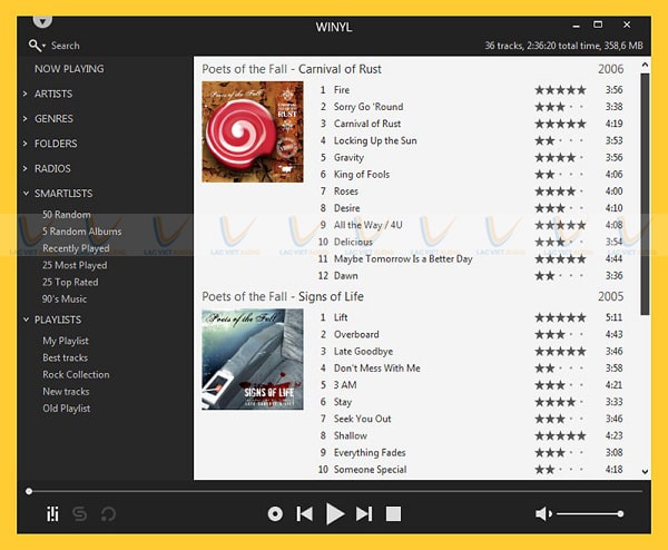 Phần mềm nghe nhạc Flac miễn phí Winyl