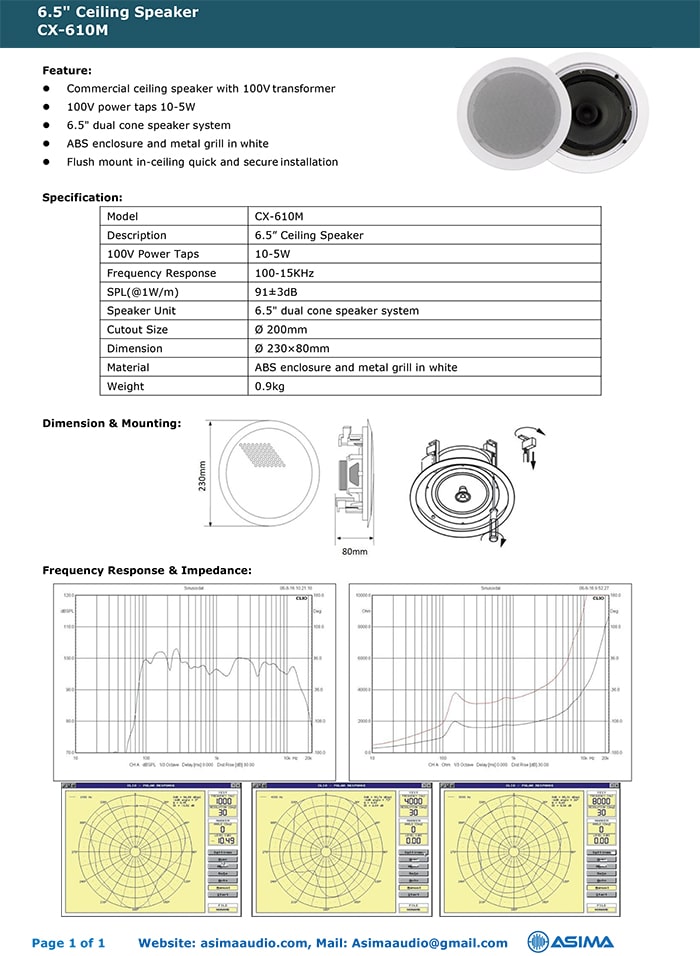 Catalog sản phẩm loa âm trần Asima CX-610M