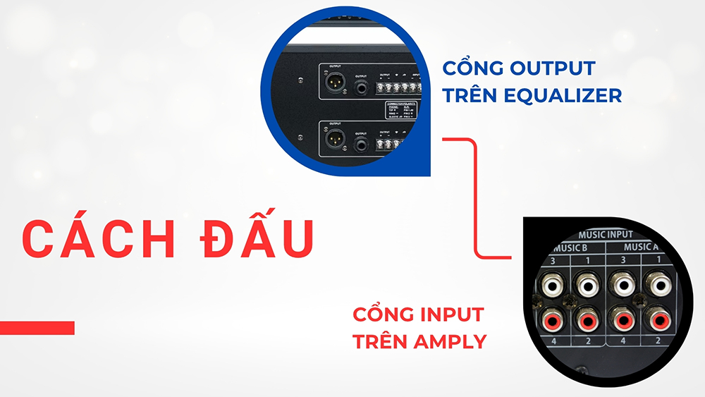 Cách 1: Đấu từ OUT của EQ sang IN của amply