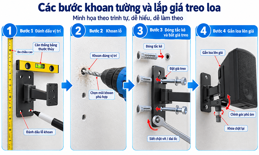 Khoan tường và bắn ty giá treo loa