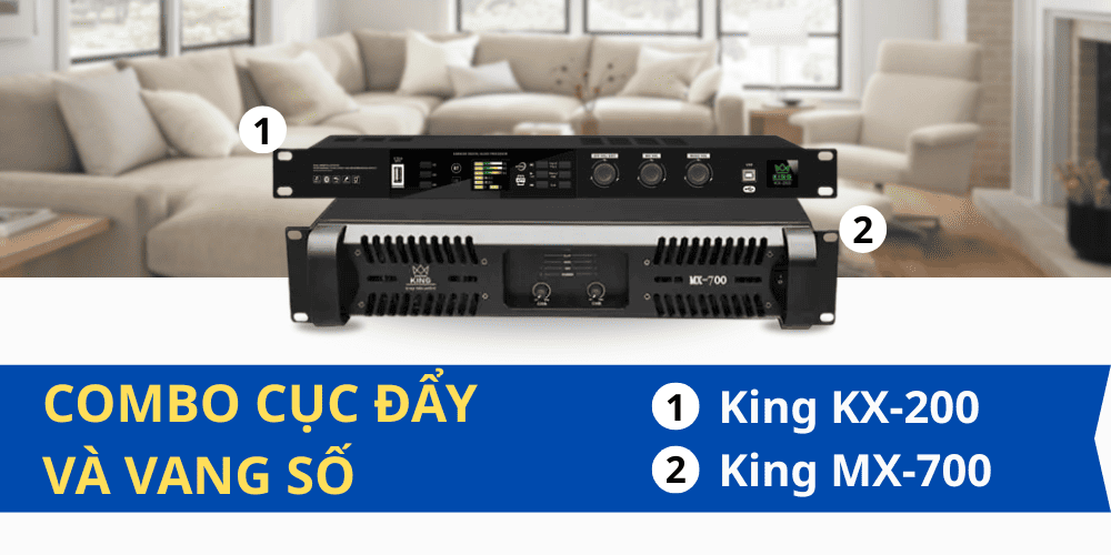 Combo vang số và cục đẩy công suất King MX-700 + King KX-200 có khả năng xử lý tới 6 kênh đầu ra loa Combo vang số và cục đẩy công suất King MX-700 + King KX-200 có khả năng xử lý tới 6 kênh đầu ra loa