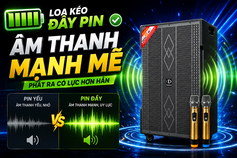 Loa kéo đã được sạc đầy sẽ có chất âm mạnh mẽ, bùng nổ hơn