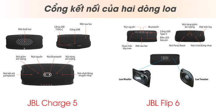 Charge 5 có thêm cổng USB còn Flip 6 thì không