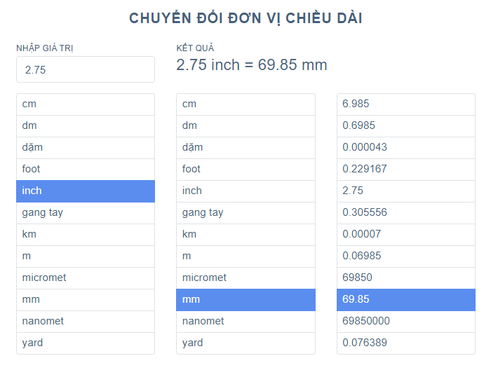 Đổi đơn vị bằng app hoặc máy tính
