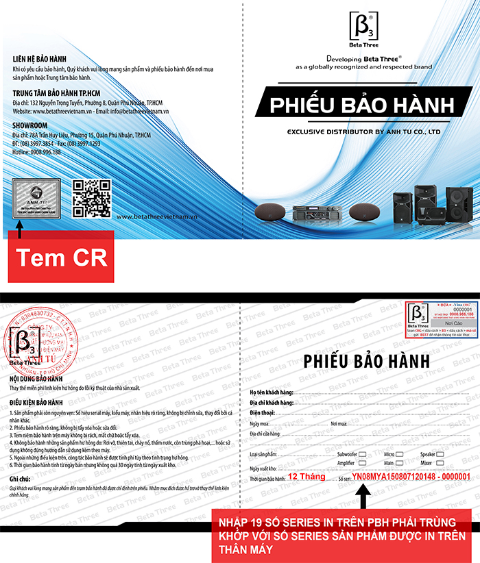 Phiếu bảo hành phải có series sản phẩm và đầy đủ thông tin bảo hành Phiếu bảo hành phải có series sản phẩm và đầy đủ thông tin bảo hành