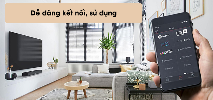 Dễ dàng kết nối và sử dụng với loa thanh soundbar Denon Dễ dàng kết nối và sử dụng với loa thanh soundbar Denon