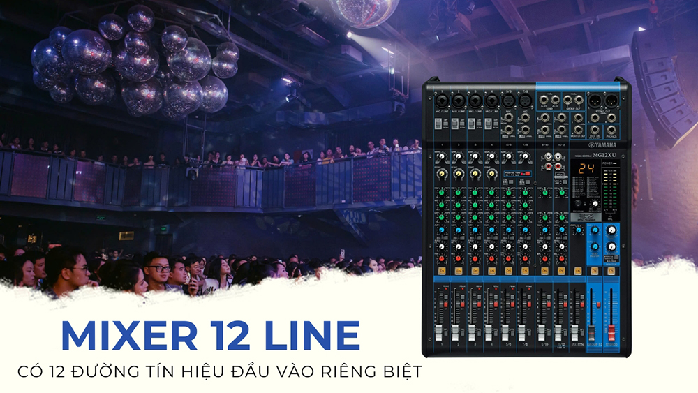Mixer 12 line là loại bàn trộn âm thanh có 12 đường tín hiệu đầu vào riêng biệt Mixer 12 line là loại bàn trộn âm thanh có 12 đường tín hiệu đầu vào riêng biệt