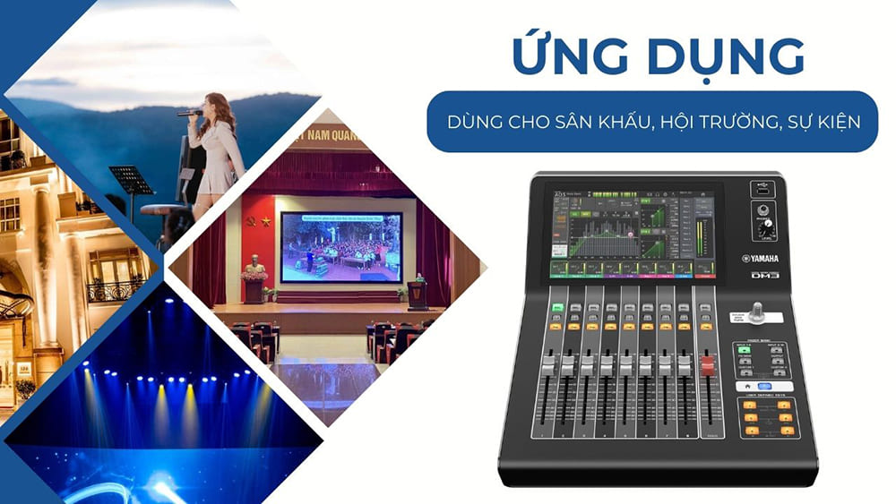 Mixer được ứng dụng rộng rãi trong các hệ thống hội trường, sân khấu, sự kiện, hội nghị,...