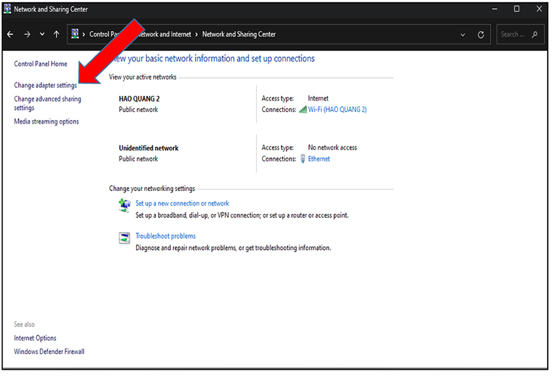 Bước 3: Chọn Change adapter settings.
