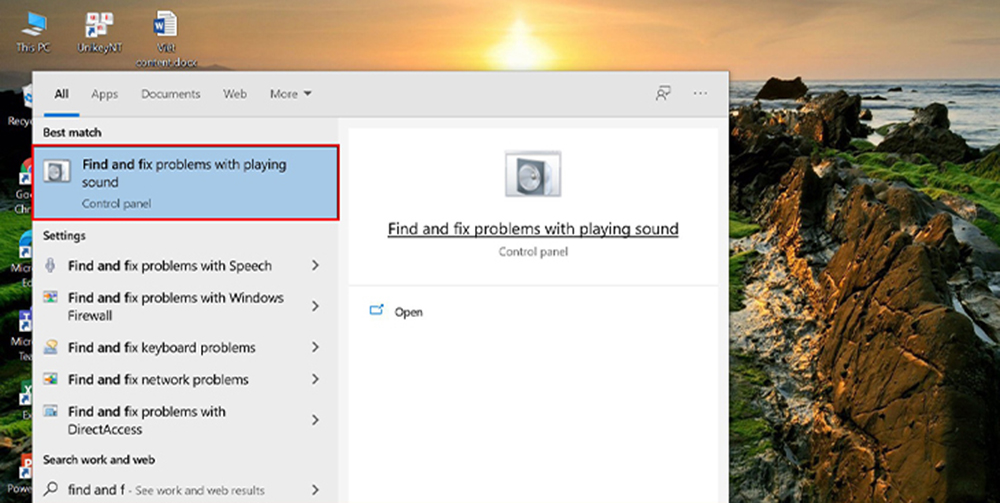 Bước 1: Vào Start -> Control Panel. Để ý tới phần System and Security, chọn Find and fix problems -> Troubleshoot audio playback.