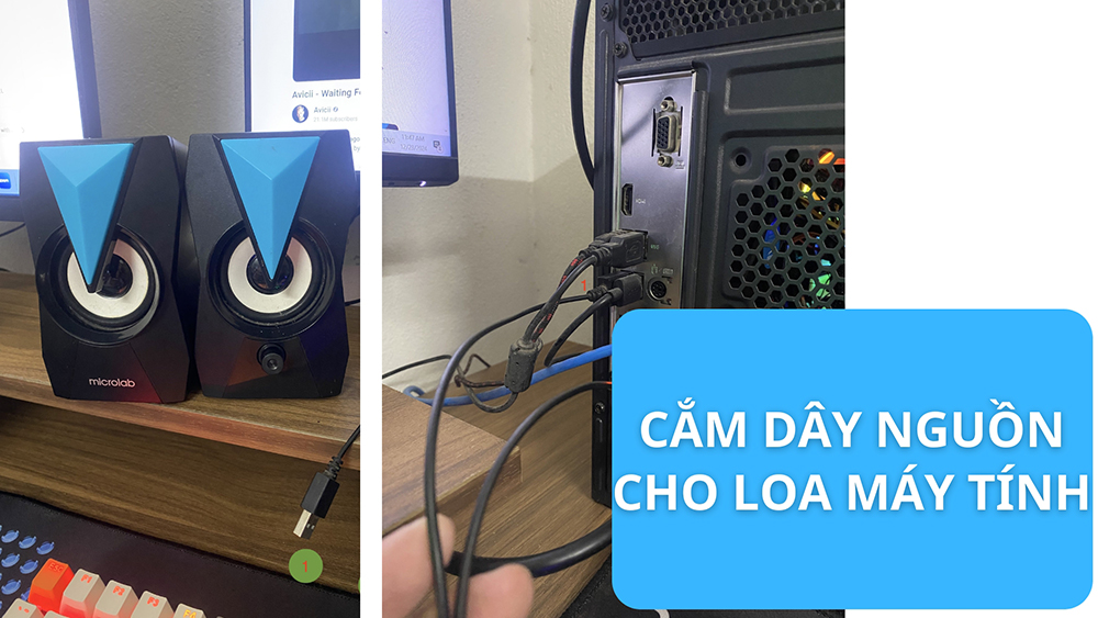 Bước 3: Cắm dây nguồn cho loa máy tính