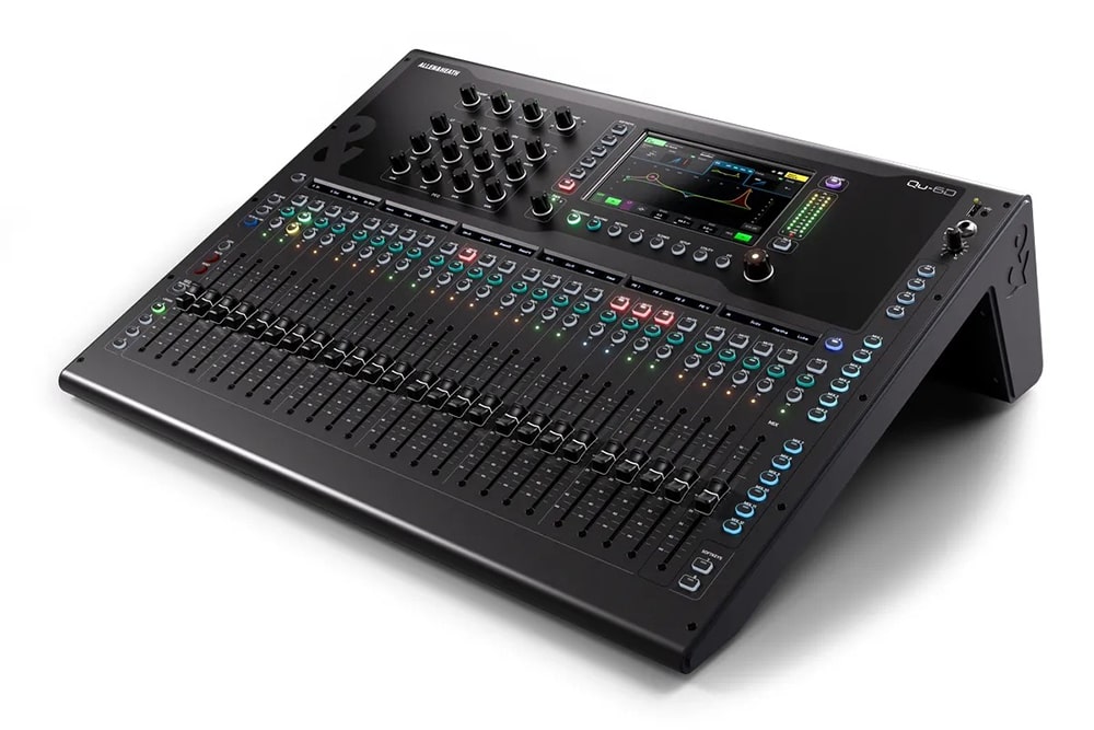 Mặt trên của mixer Allen & Heath QU-6D nổi bật với 25 fader motorized 100mm