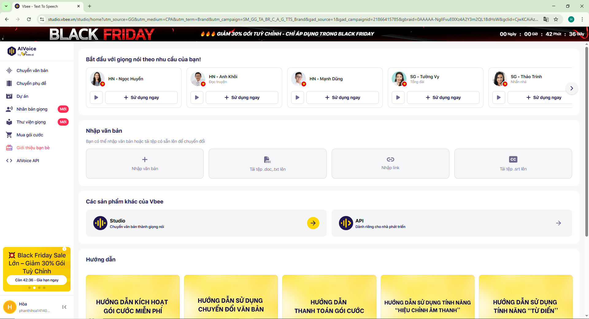 Bước 1: Truy cập vào website vbee.vn để đăng ký dùng thử. Giao diện truy cập như hình