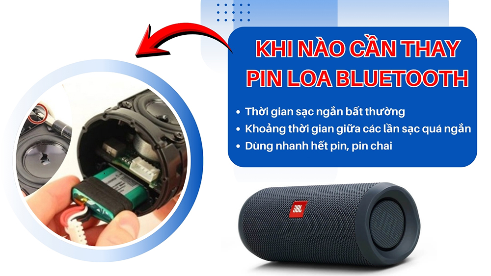 Cần thay pin cho loa bluetooth khi xuất hiện dấu hiệu nhanh hết pin, sạc nhanh đầy bất thường, khoảng cách giữa các lần sạc ngắn