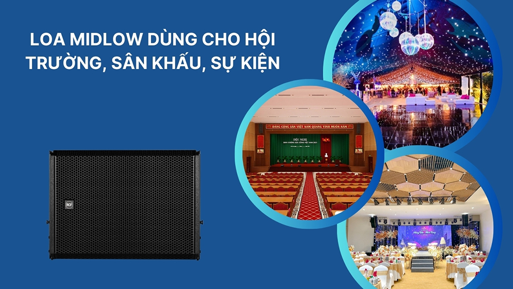 Loa mid-low được dùng kết hợp với dàn loa array trong các hệ thống lớn như hội trường, sân khấu, sự kiện