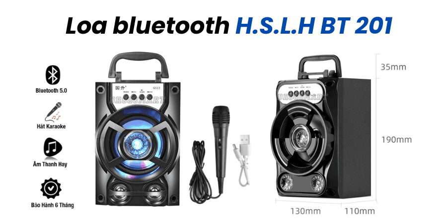 Loa bluetooth mini có mic hát karaoke H.S.L.H BT 201 chất lượng âm thanh tốt