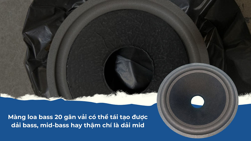 Màng loa bass 20 gân vải có thể tái tạo được dải bass, mid-bass hay thậm chí là dải mid