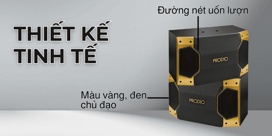 Loa karaoke Prodio có màu sắc rất sang trọng, thiết kết tinh tế với đường nét uốn lượn