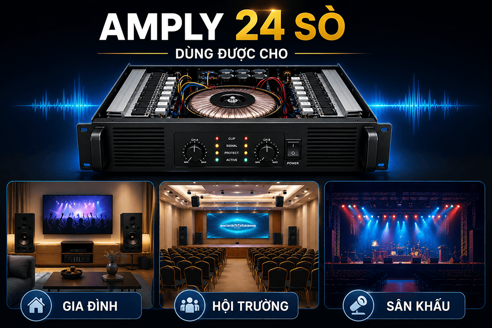 Amply 24 sò dùng cho gia đình, hội trường, sân khấu
