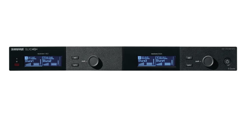 Đầu thu Shure SLXD4QDAN+A=-G66 được hoàn thiện với dáng rack chuẩn, trọng lượng khoảng 1.75kg,