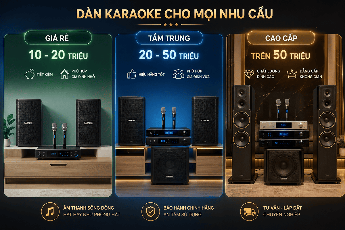 Dàn karaoke có dòng giá rẻ, tầm trung và cao cấp với mức giá từ 10 đến hơn 50 triệu đồng Dàn karaoke có dòng giá rẻ, tầm trung và cao cấp với mức giá từ 10 đến hơn 50 triệu đồng