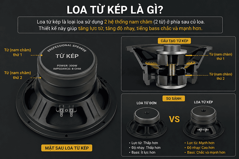 Loa từ kép là dòng loa sử dụng 2 hoặc 3 vòng nam châm