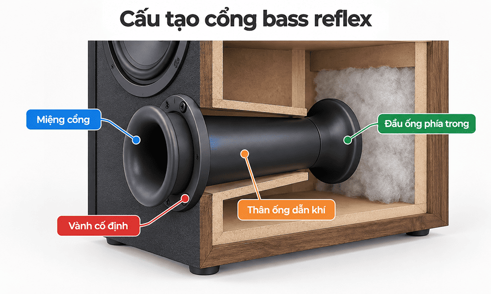 Cấu tạo của cổng bass reflex gồm 4 phần chính