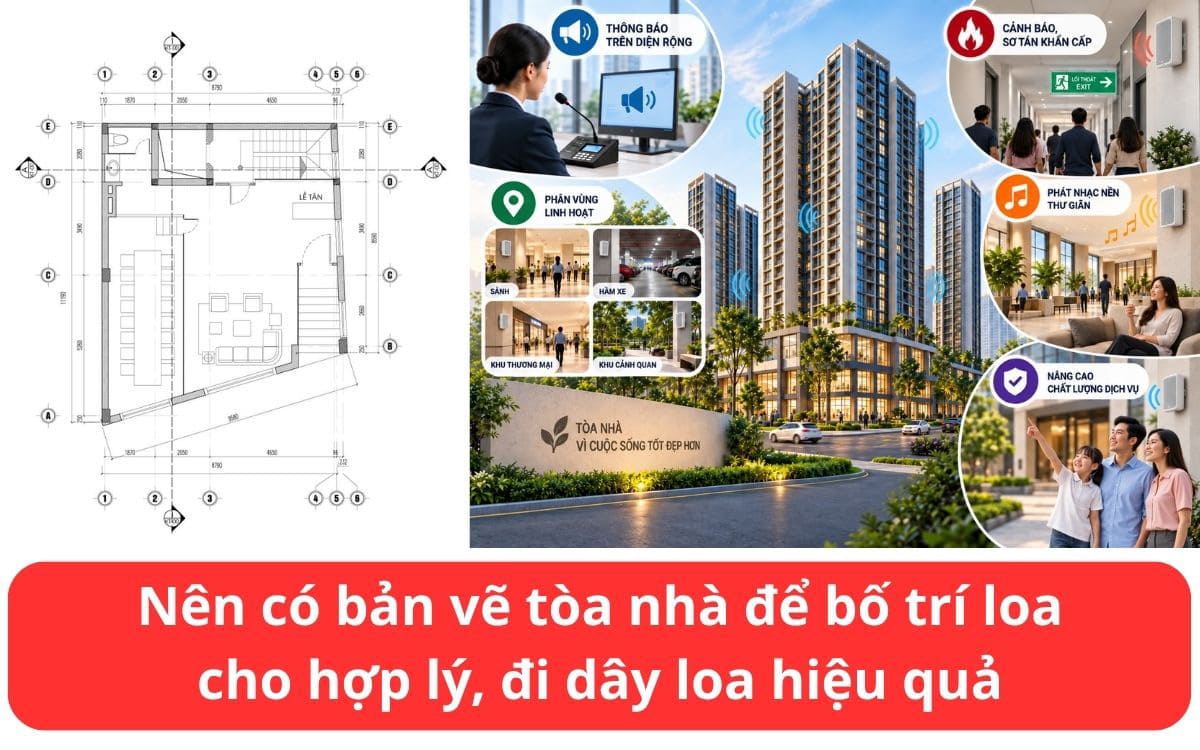 Nên có bản vẽ tòa nhà để bố trí loa cho hợp lý, đi dây loa hiệu quả
