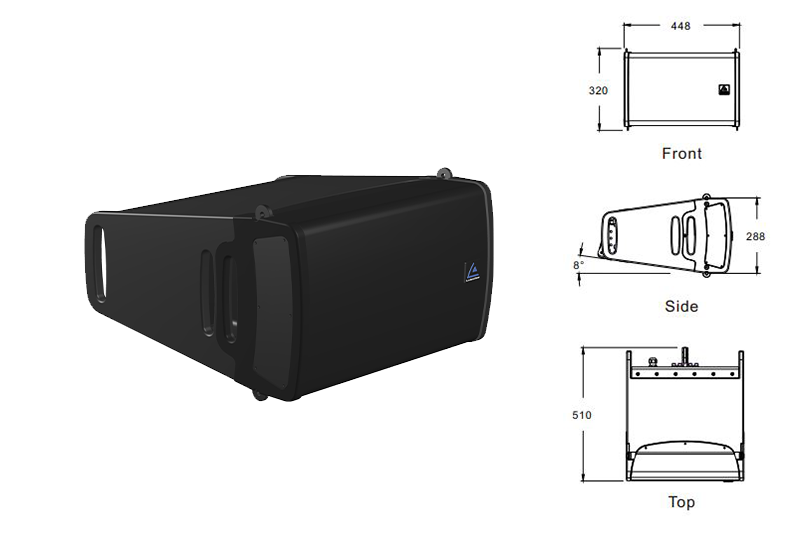 Kích thước 320 × 448 × 510mm khá gọn gàng, dễ lắp đặt trên sân khấu